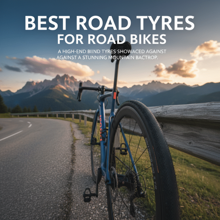 Best Road Tyres for Road Bikes: A high-end bike and tyres showcased against a stunning mountain backdrop.