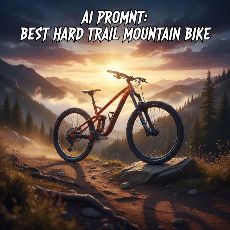 A rugged mountain bike stands on a rocky trail at sunrise, ready for extreme off-road adventure.