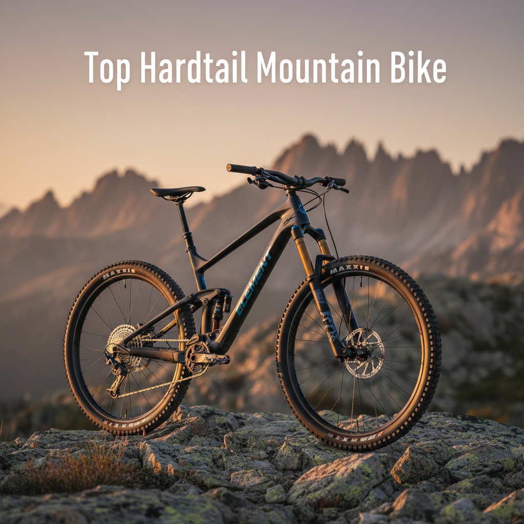 alt_text: A top hardtail mountain bike on rocky terrain at sunrise, highlighted by warm light and sharp detail.