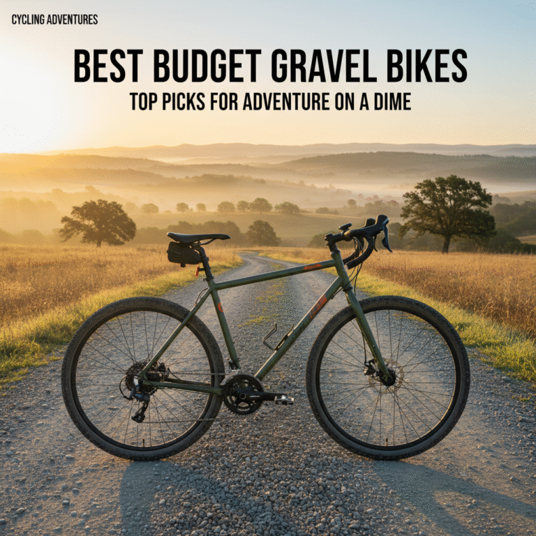 Best Budget Gravel Bikes: Affordable adventure bike on a sunrise trail, perfect for beginner cyclists.