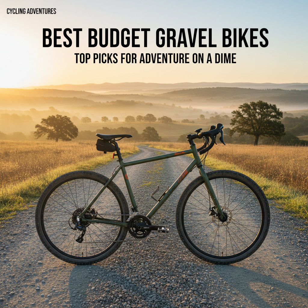 Best Budget Gravel Bikes: Affordable adventure bike on a sunrise trail, perfect for beginner cyclists.