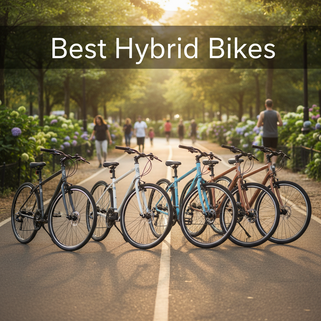 Best Hybrid Bikes displayed in a sunlit park, showcasing modern designs for an active, healthy lifestyle.