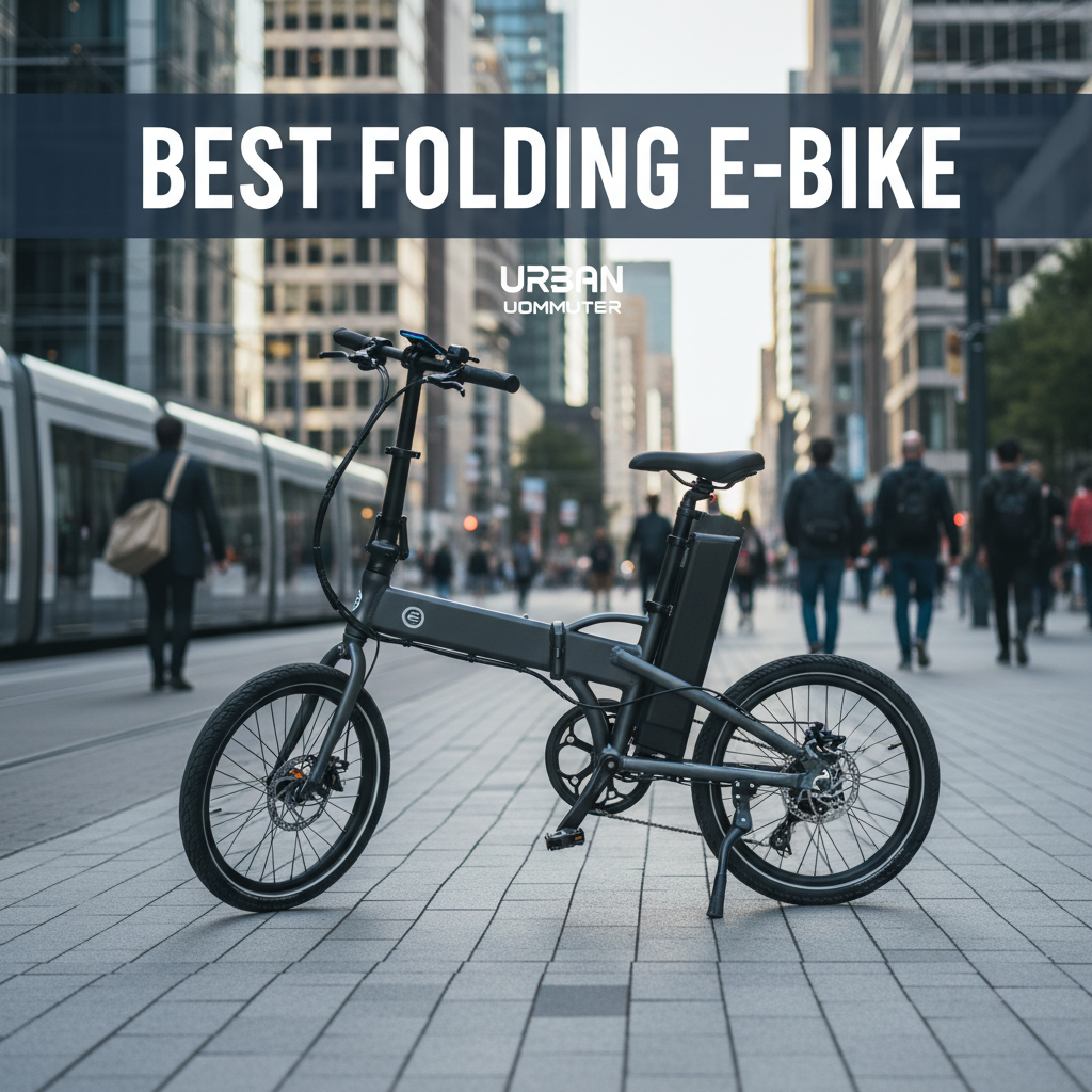 Best Folding E-Bike: Sleek, modern foldable e-bike showcased in a vibrant, urban cityscape setting.