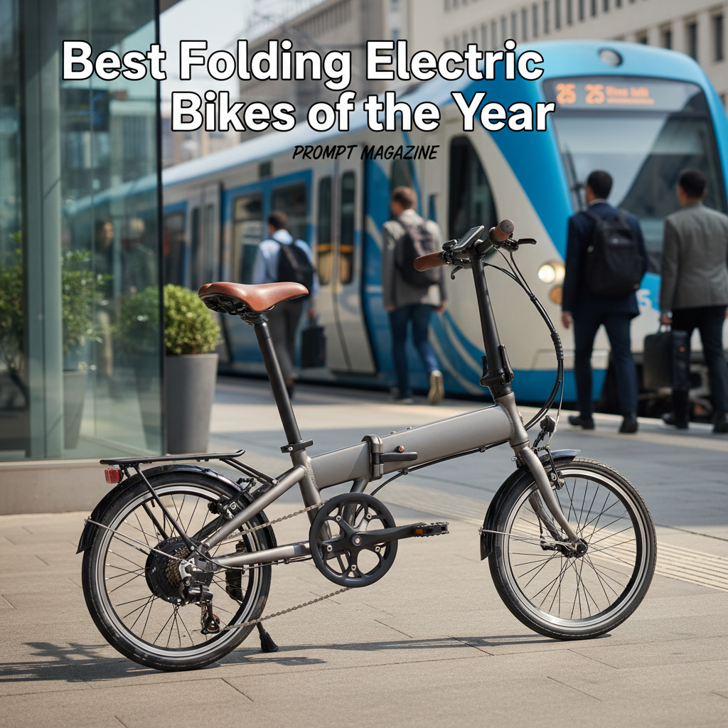 Best Folding Electric Bikes of the Year cover with a sleek, modern bike in an urban commuter setting.