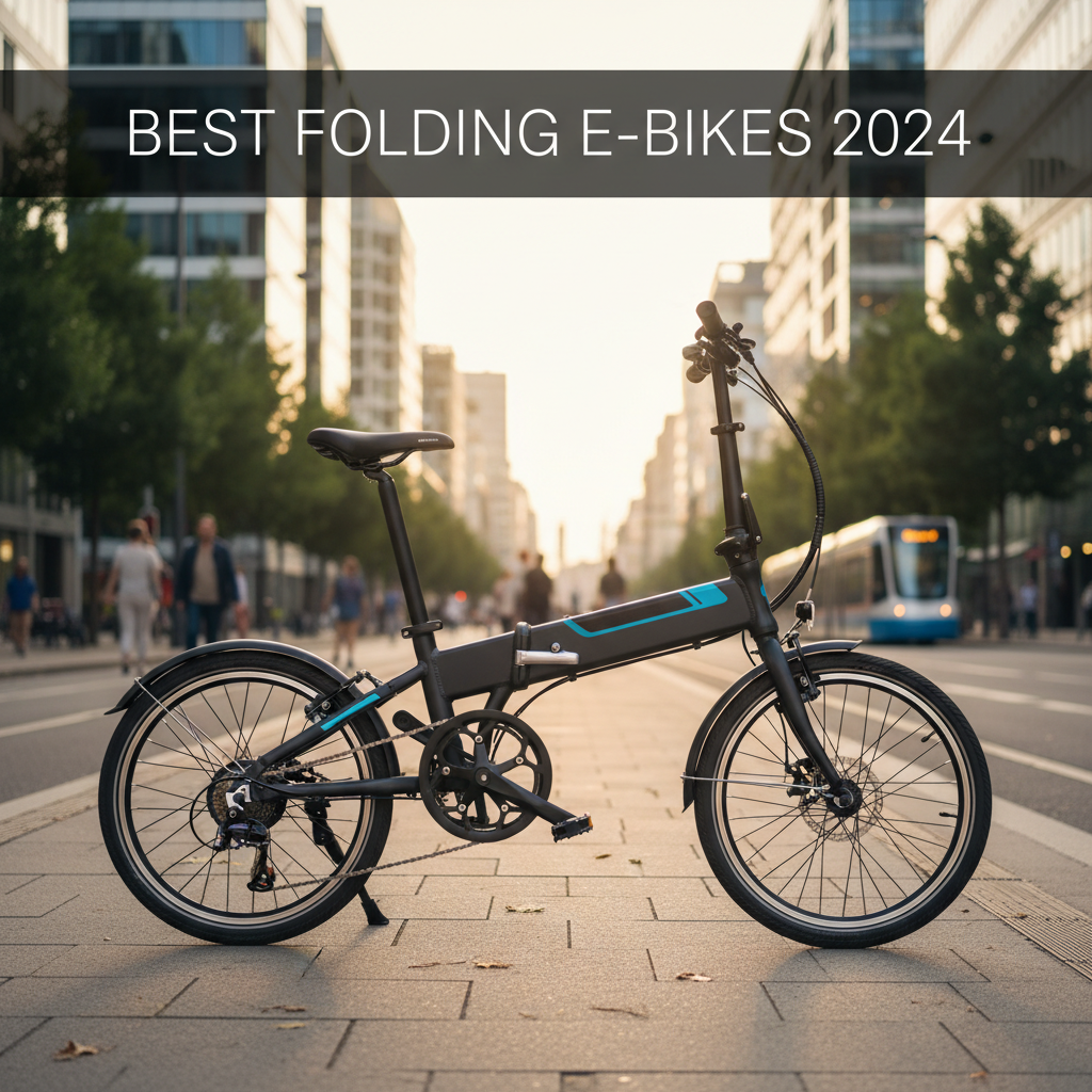 Best Folding E-Bikes 2024: Sleek electric bike, partially folded, shines in a vibrant city setting.