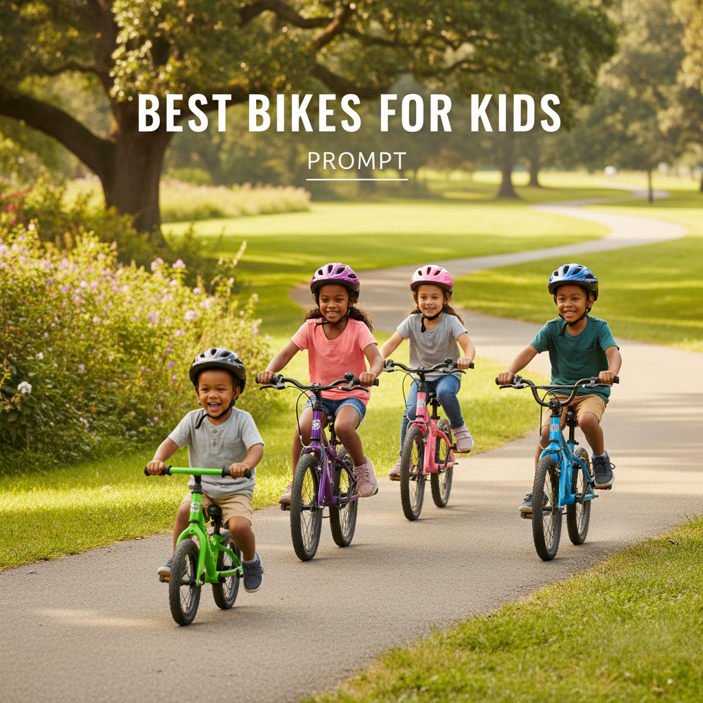 Kids of all ages joyfully ride colorful bikes in a sunny park for a guide on the best bikes for kids.