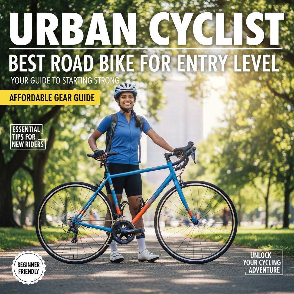 Entry-level road bike, beginner cyclist, and tips for affordable gear on a vibrant magazine cover.