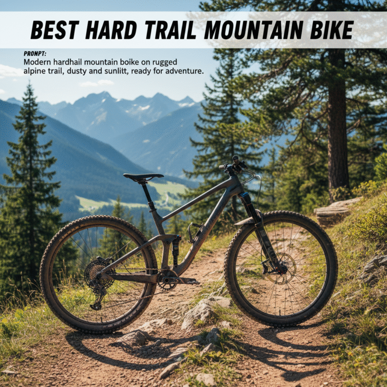 Modern hardtail mountain bike on rugged alpine trail, dusty and sunlit, ready for adventure.