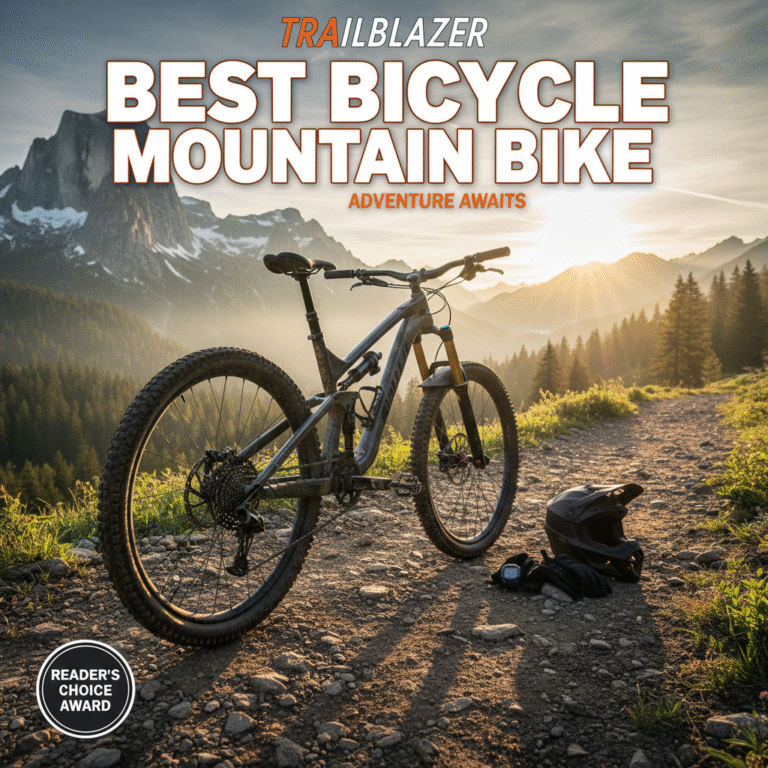 alt_text Top mountain bike on a rugged sunrise trail, with gear and peaks, inspiring adventure and expertise.