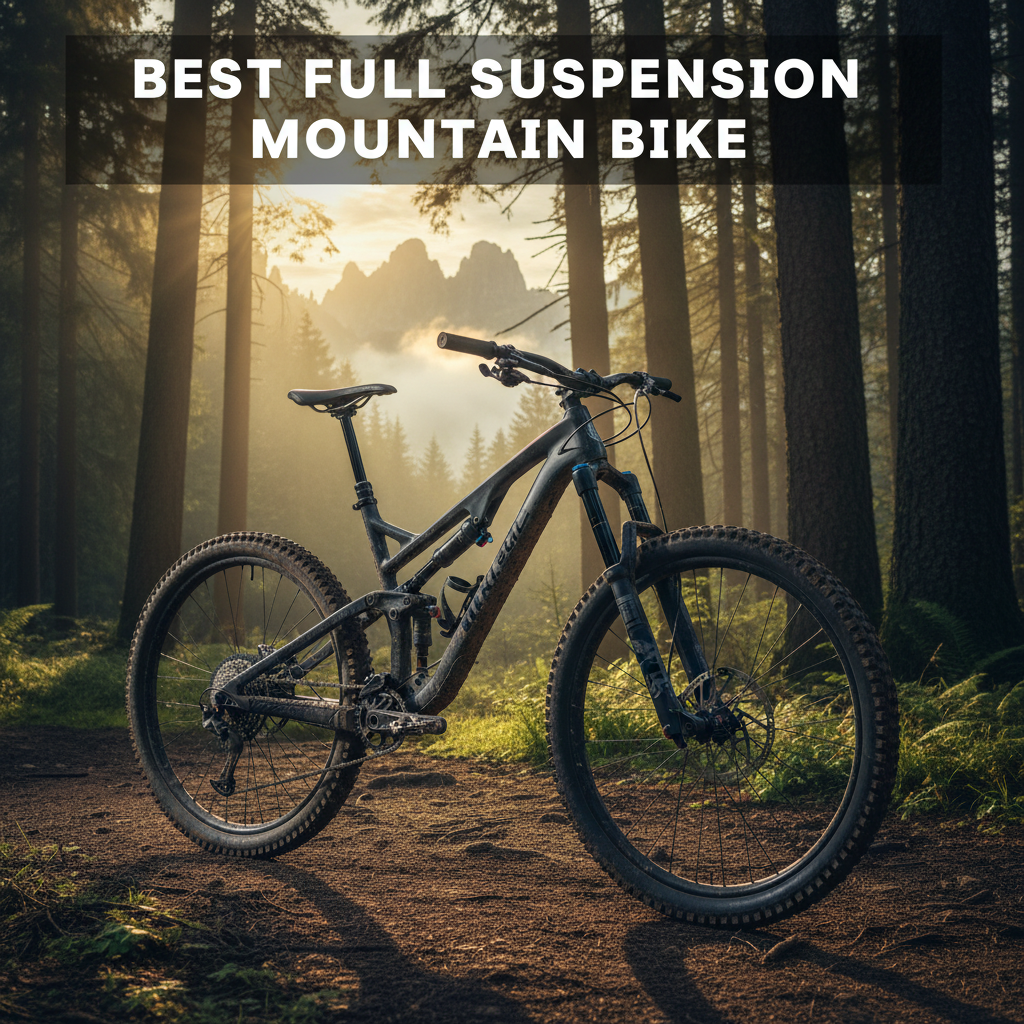Best Full Suspension Mountain Bike: Advanced bike on a rugged, sunlit forest trail, ready for adventure.