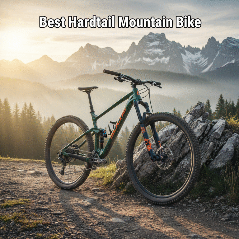 Best Hardtail Mountain Bike: A sleek bike on a rugged trail at sunrise, ready for adventure.