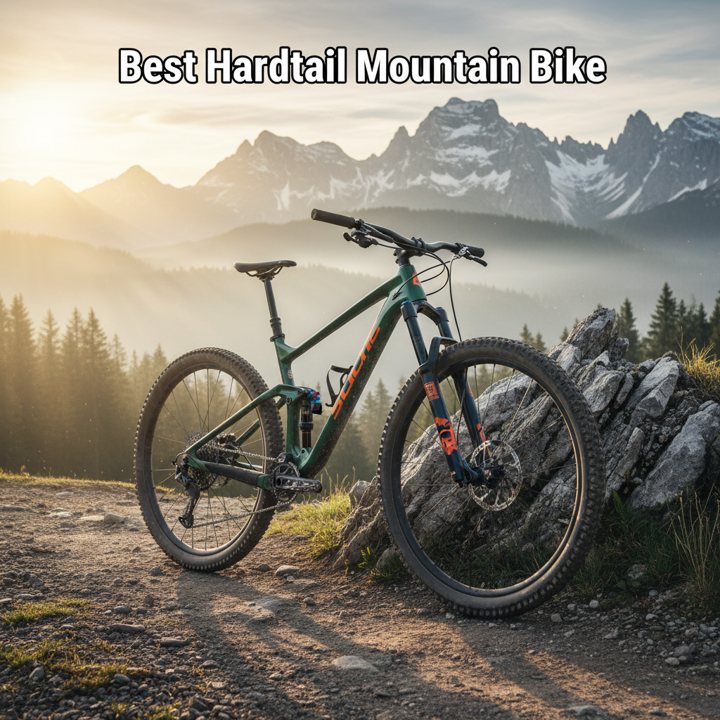 Best Hardtail Mountain Bike: A sleek bike on a rugged trail at sunrise, ready for adventure.