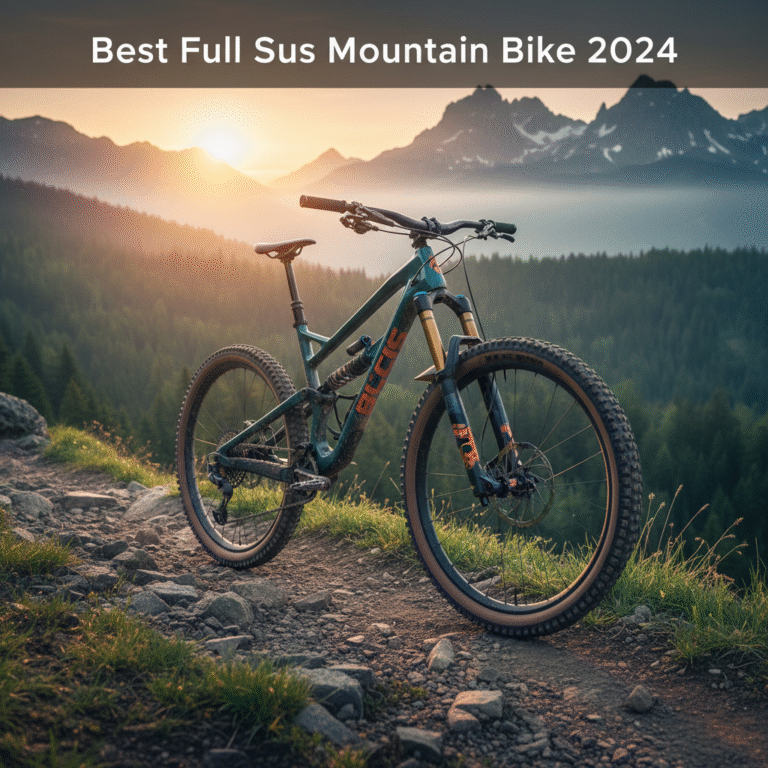 Best Full Suspension Mountain Bike 2024 on a rugged sunrise trail, ready for adventure and action.