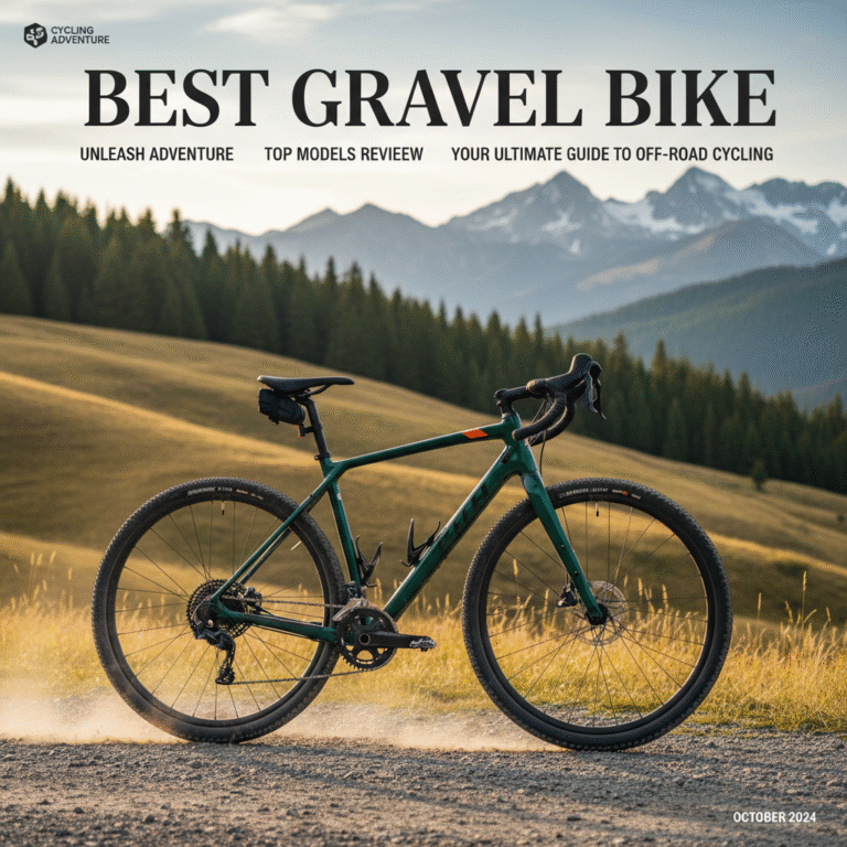 Sleek gravel bike on sunlit path, with hills and mountains, for 'Best Gravel Bike' magazine cover.