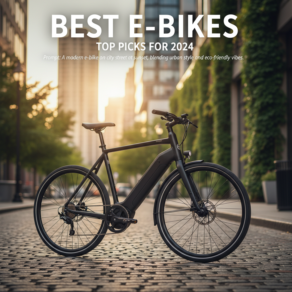 Best E-Bikes: A modern e-bike on a city street at sunset, blending urban style and eco-friendly vibes.